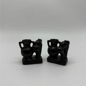 Miniature Black Cat Toothpick Holder Vase Pair Made In Japan
